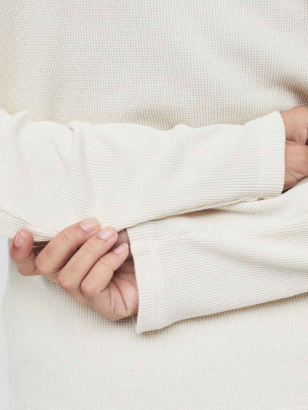 Mate the Label Harper Henley Top Thermal Oranic Waffle Knit Crew Bone White M - Picture 14 of 14